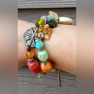 NWOT Love Beads “Bliss’ Colorful Multi-Bead Bracelet with Silver Toggle